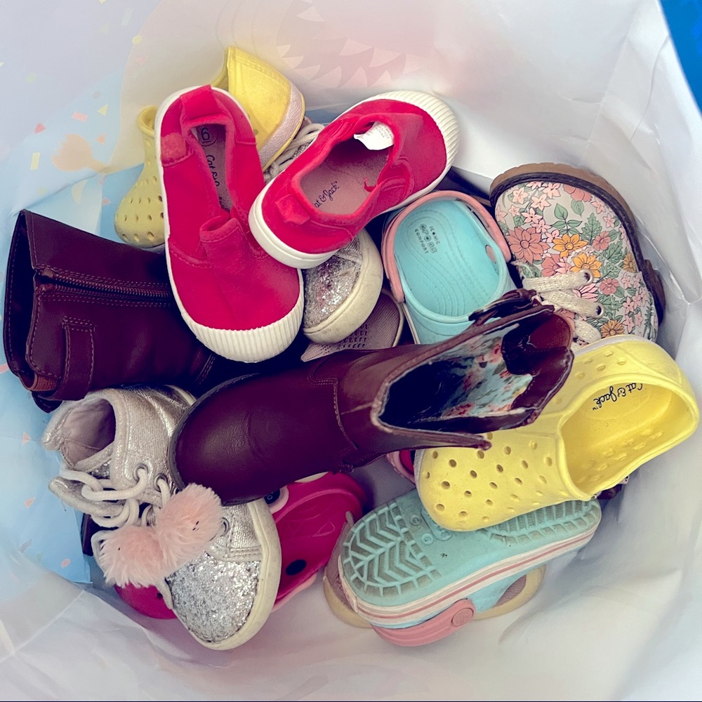 Toddler girl shoes size 5-6 lot boots, crocs, sneakers and booties
